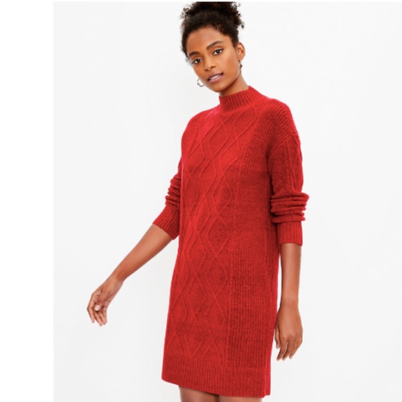 LOFT Cable Turtleneck Sweater Dress in Tango Red XL - Picture 1 of 2